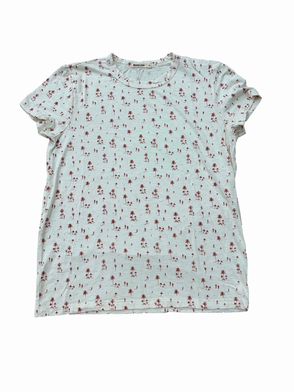 Marine Layer Women’s Medium Swing Crew Tee Cream All Over Palm Tree Beach Print